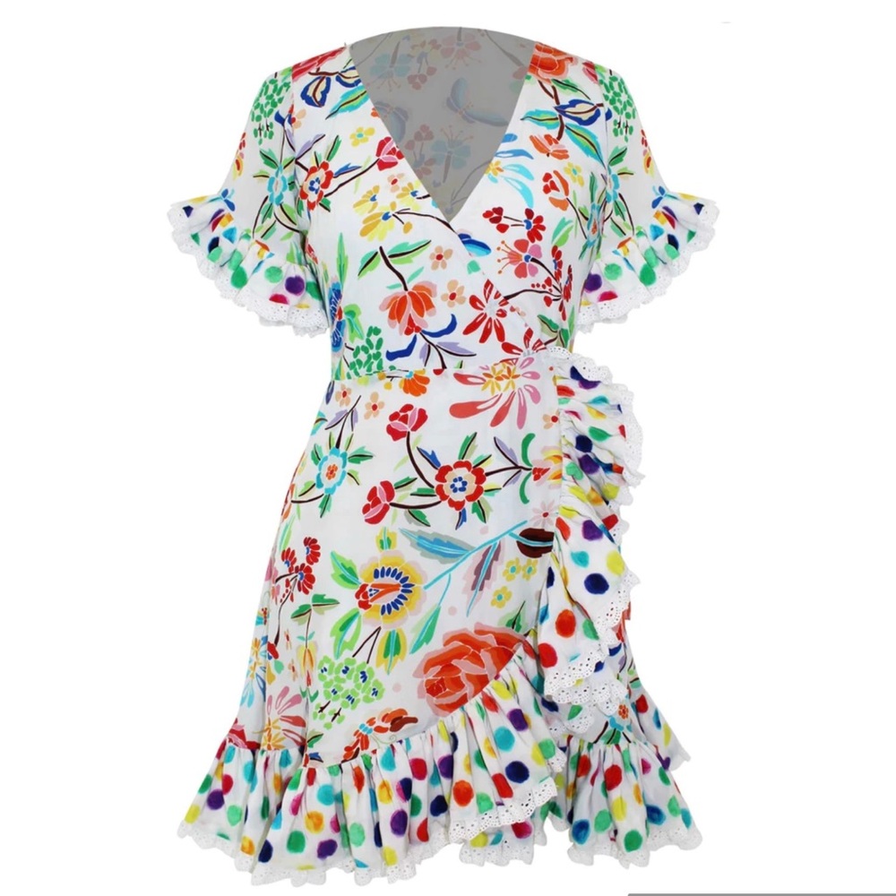 All Things Mochi Valeria Floral Silk Wrap Dress size XS - Picture 2 of 13